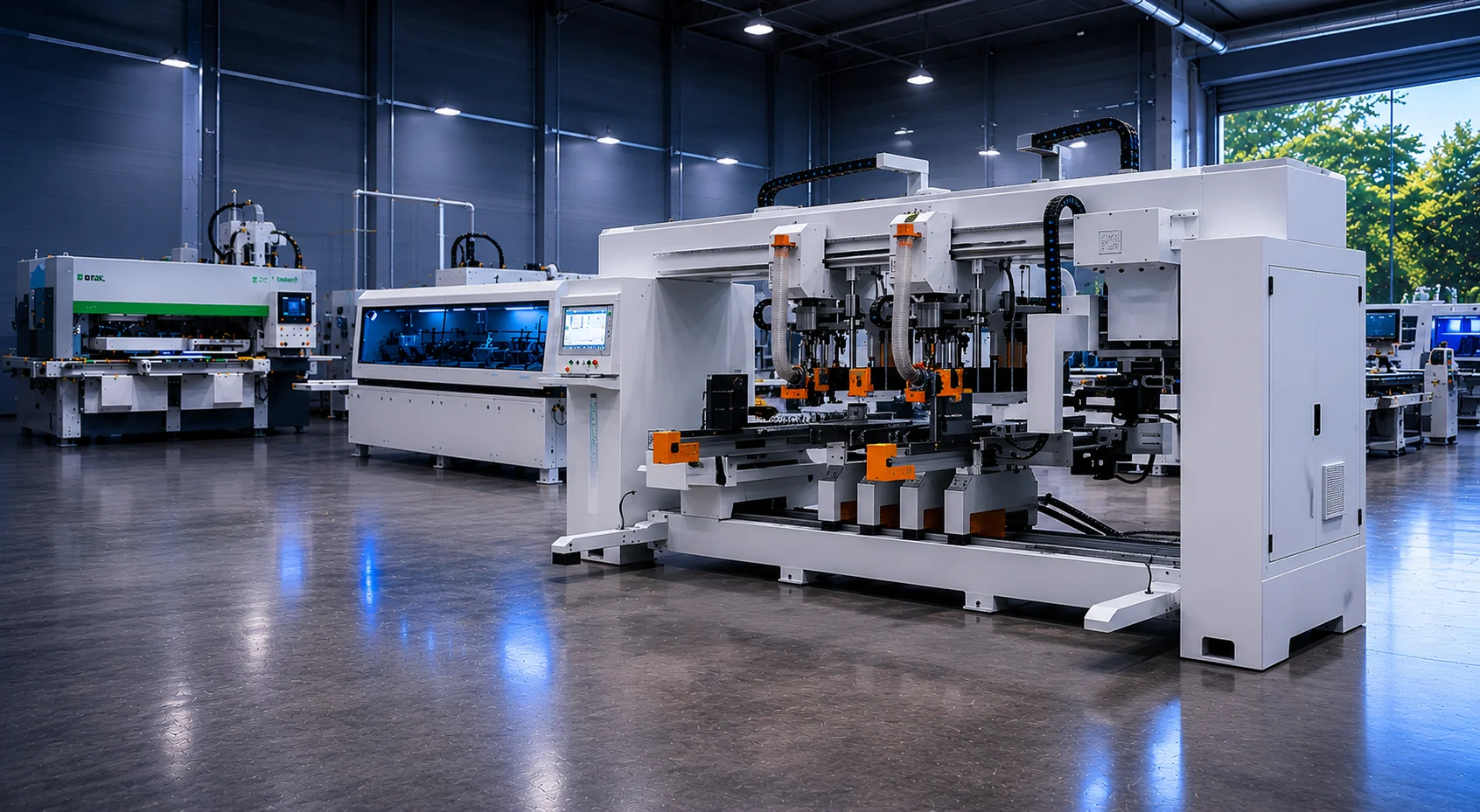 Macchinari industriali per la lavorazione del legno in showroom